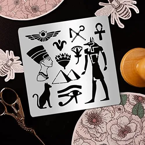 INFUNLY Egyptian Metal Journal Stencil 6.5" Animal Pattern Hieroglyphics Stencils | Reusable Stainless Steel Template for Art Crafts thumbnail 3