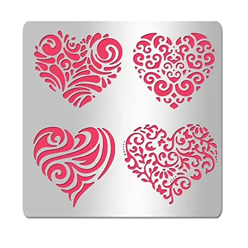 INFUNLY Heart Metal Stencil 15.6cm (6.15") | Reusable Love Heart Flower Painting Template thumbnail 1