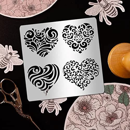 INFUNLY Heart Metal Stencil 15.6cm (6.15") | Reusable Love Heart Flower Painting Template thumbnail 4