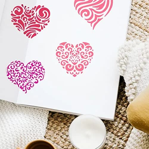 INFUNLY Heart Metal Stencil 15.6cm (6.15") | Reusable Love Heart Flower Painting Template thumbnail 5