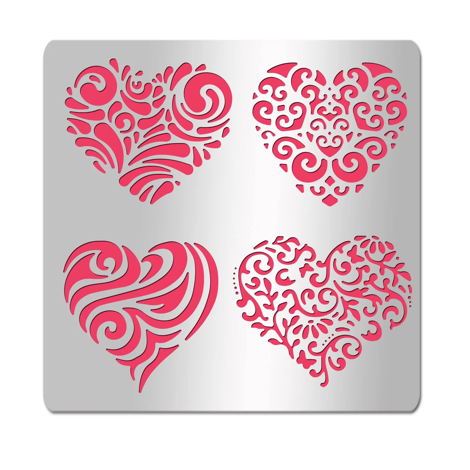 INFUNLY Heart Metal Stencil 15.6cm (6.15") | Reusable Love Heart Flower Painting Template - main product image