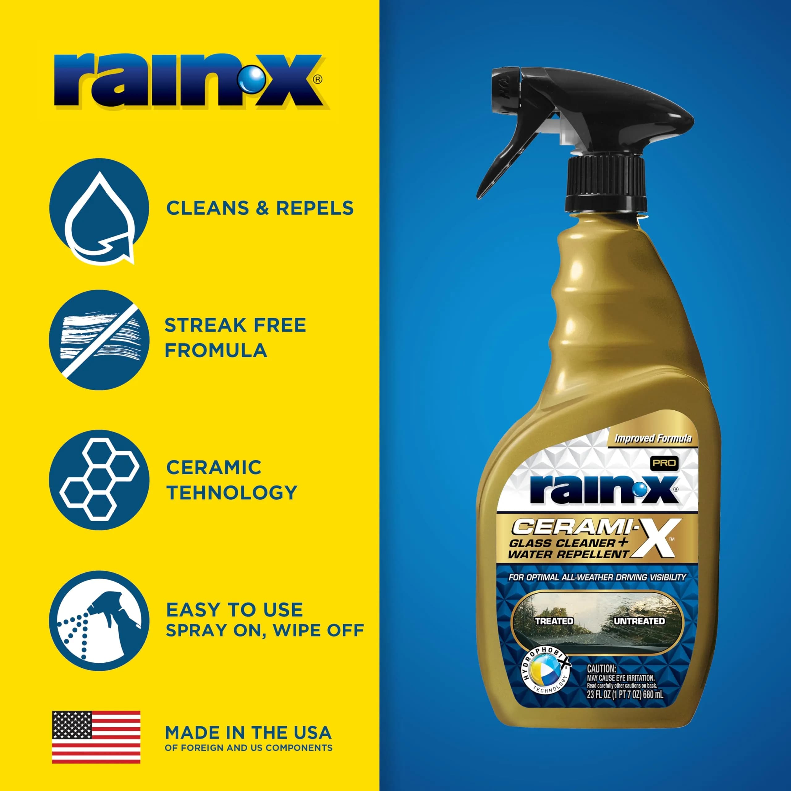 Rain-X Cerami-X Glass Cleaner + Water Repellent 690ml (23 Fl Oz) | Advanced Hydrophobicity for Streak-Free Clarity - view 2