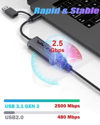 WAVLINK USB C to Ethernet Adapter 2.5 Gbps, USB to RJ45 Converter | Hybrid 2-in-1 Network Adapter for Laptops thumbnail 4