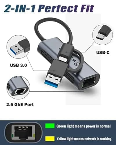 WAVLINK USB C to Ethernet Adapter 2.5 Gbps, USB to RJ45 Converter | Hybrid 2-in-1 Network Adapter for Laptops thumbnail 2