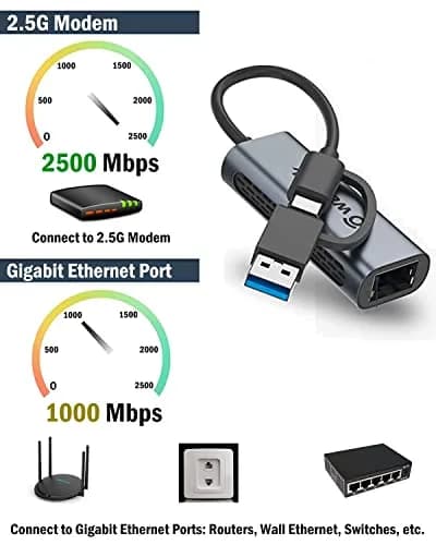 WAVLINK USB C to Ethernet Adapter 2.5 Gbps, USB to RJ45 Converter | Hybrid 2-in-1 Network Adapter for Laptops thumbnail 3
