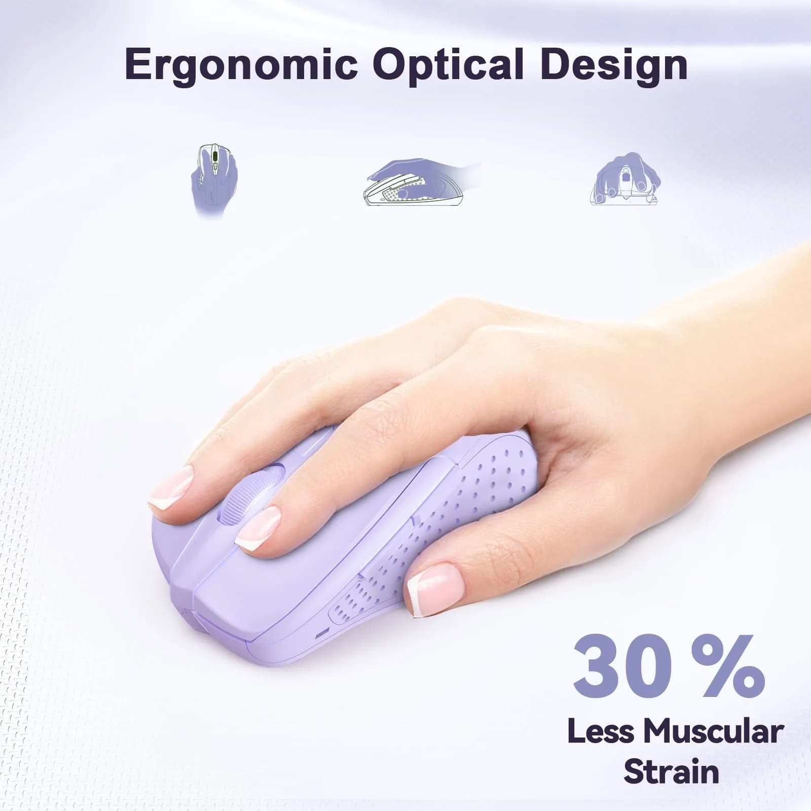 TECKNET M003 Wireless Mouse - Lavender, 2.4G Ergonomic Computer Mouse with 2600 DPI for Right-Handed Use - view 2
