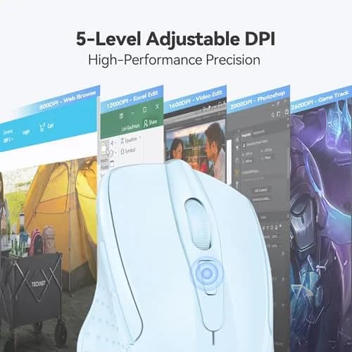 TECKNET Wireless Mouse M003, Lightblue, 2.4G Ergonomic Computer Mouse with 2600 DPI | Right-Handed Use thumbnail 4