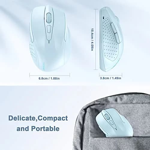TECKNET Wireless Mouse M003, Lightblue, 2.4G Ergonomic Computer Mouse with 2600 DPI | Right-Handed Use thumbnail 5