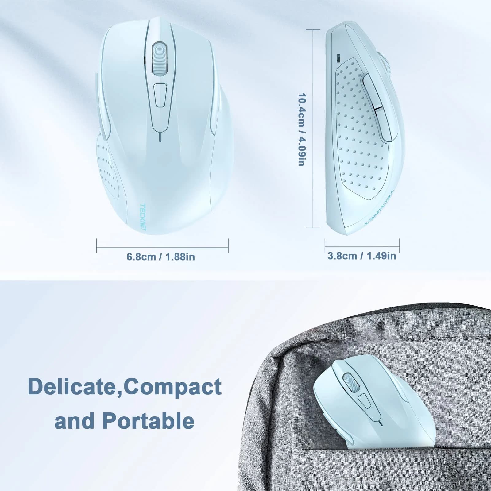 TECKNET Wireless Mouse M003, Lightblue, 2.4G Ergonomic Computer Mouse with 2600 DPI | Right-Handed Use - view 5