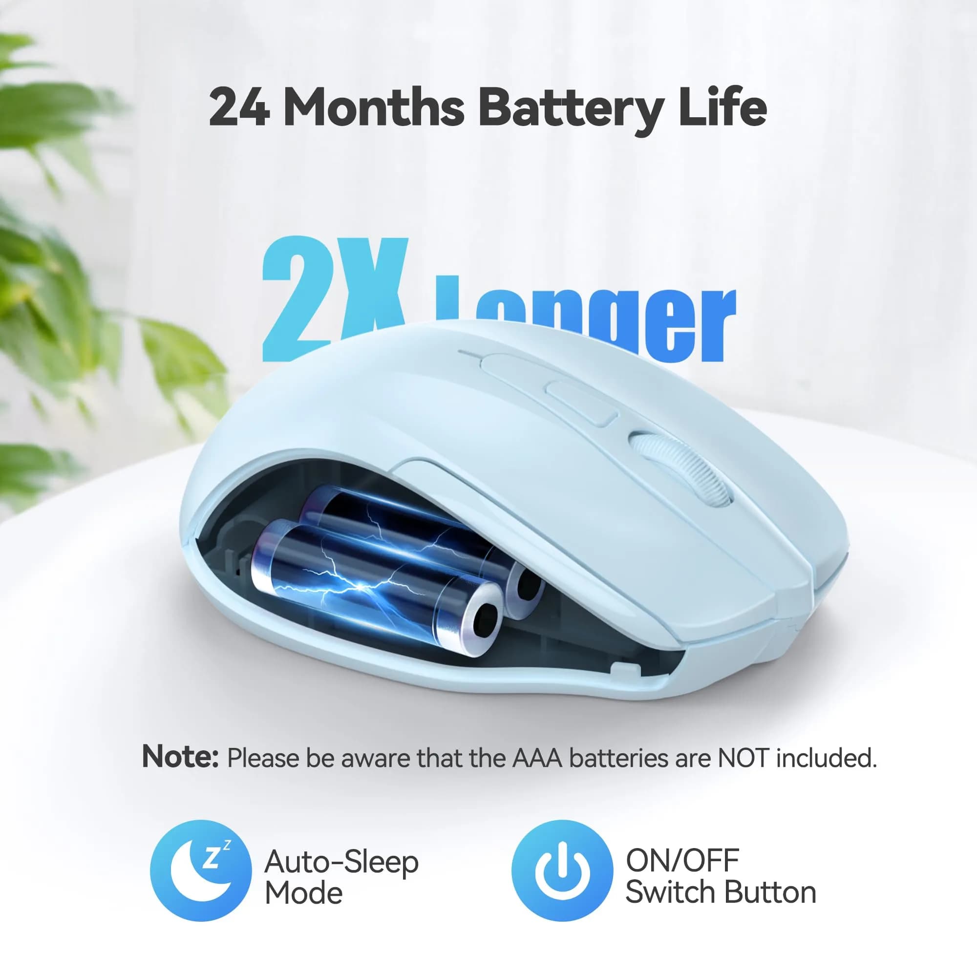 TECKNET Wireless Mouse M003, Lightblue, 2.4G Ergonomic Computer Mouse with 2600 DPI | Right-Handed Use - view 6