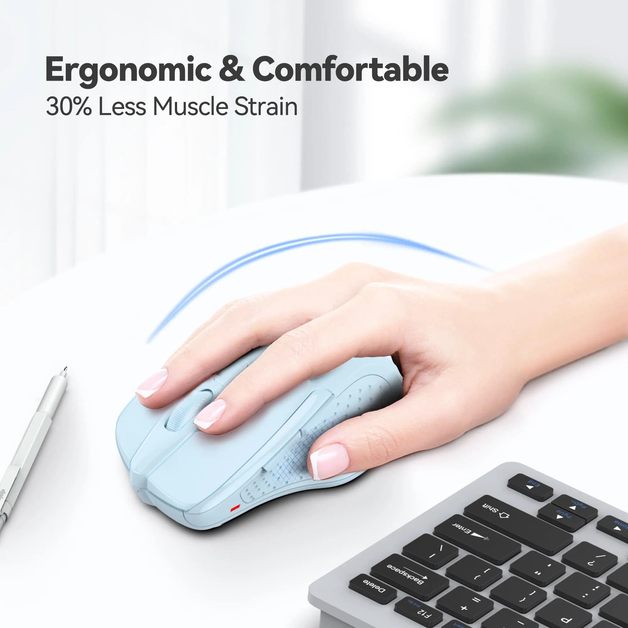TECKNET Wireless Mouse M003, Lightblue, 2.4G Ergonomic Computer Mouse with 2600 DPI | Right-Handed Use - view 3