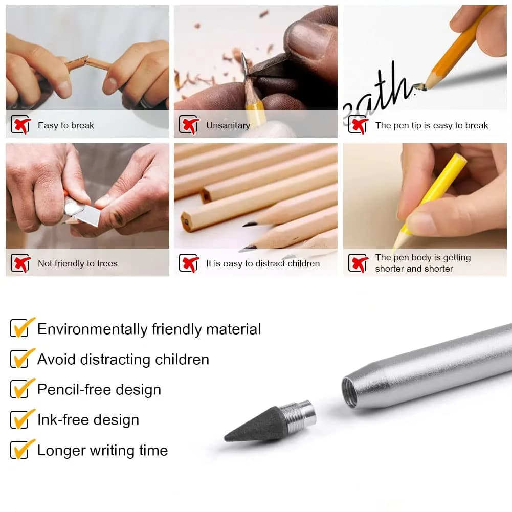 AUAUY Metal Infinity Pencil 2-Pack | Smooth Writing, Reusable Nib - view 4