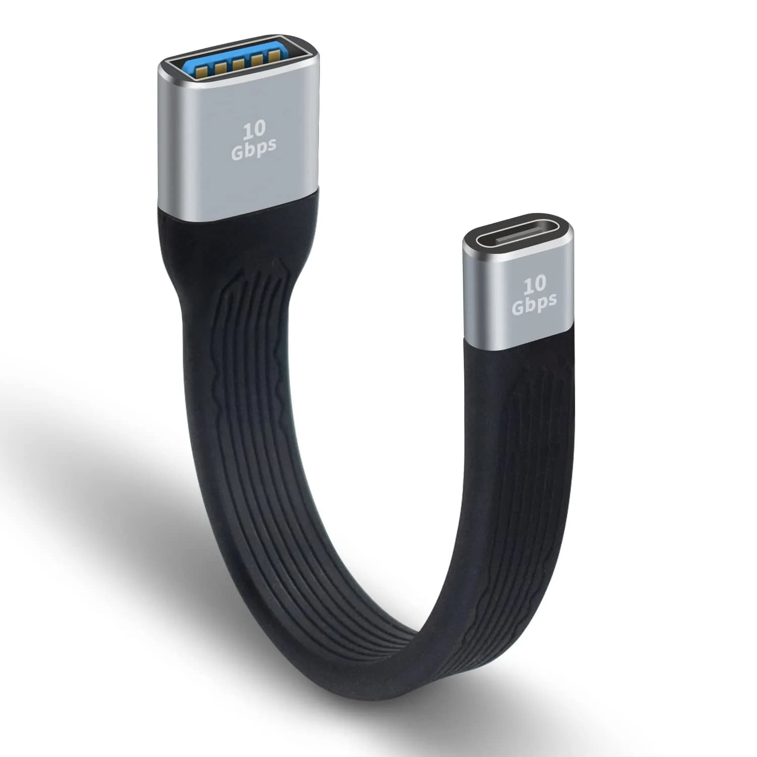 Poyiccot USB C Female to USB A Female Adapter 13cm (4.3 inches) | 10Gbps Data Transfer Flat Cable — Grey