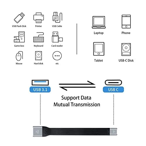 Poyiccot USB C Female to USB A Female Adapter 13cm (4.3 inches) | 10Gbps Data Transfer Flat Cable thumbnail 3