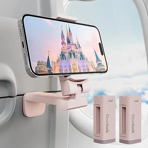 Klearlook Universal Airplane Phone Holder 2 Pack Pink | Rotatable Mount for Tray Table & Desk, Hands-Free Adjustable Stand — Pink