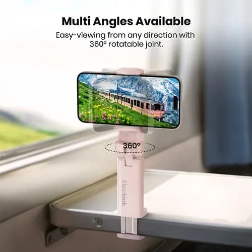 Klearlook Universal Airplane Phone Holder 2 Pack Pink | Rotatable Mount for Tray Table & Desk, Hands-Free Adjustable Stand thumbnail 3