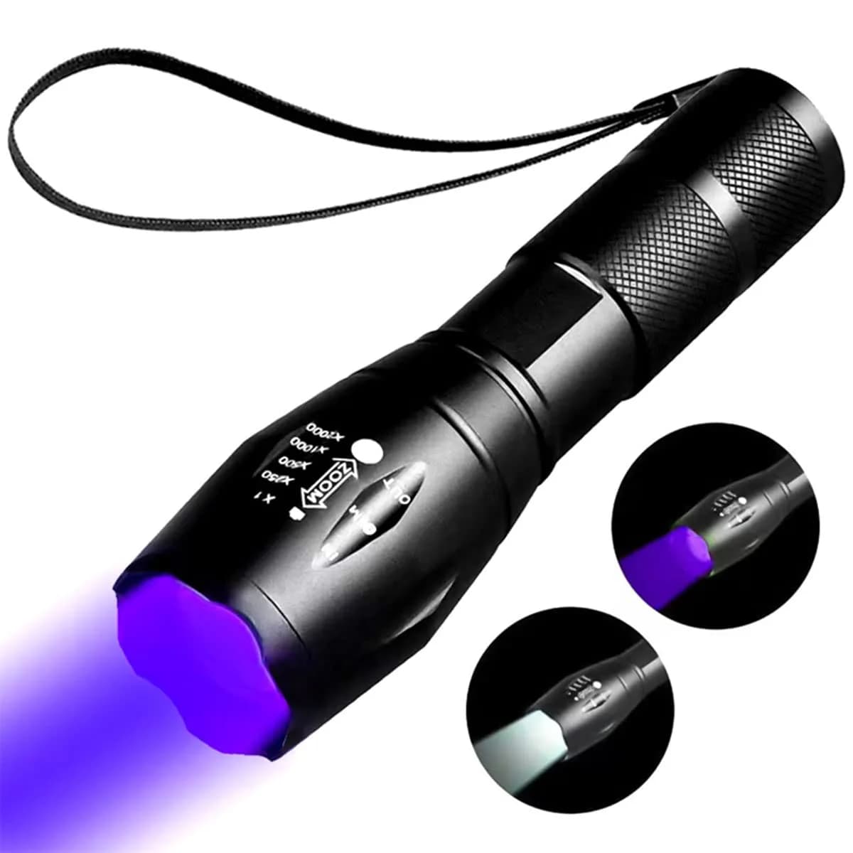 YZYOE 365nm UV Black Light Flashlight 12.5cm (4.92in) | Powerful Rechargeable Detection Lamp — White