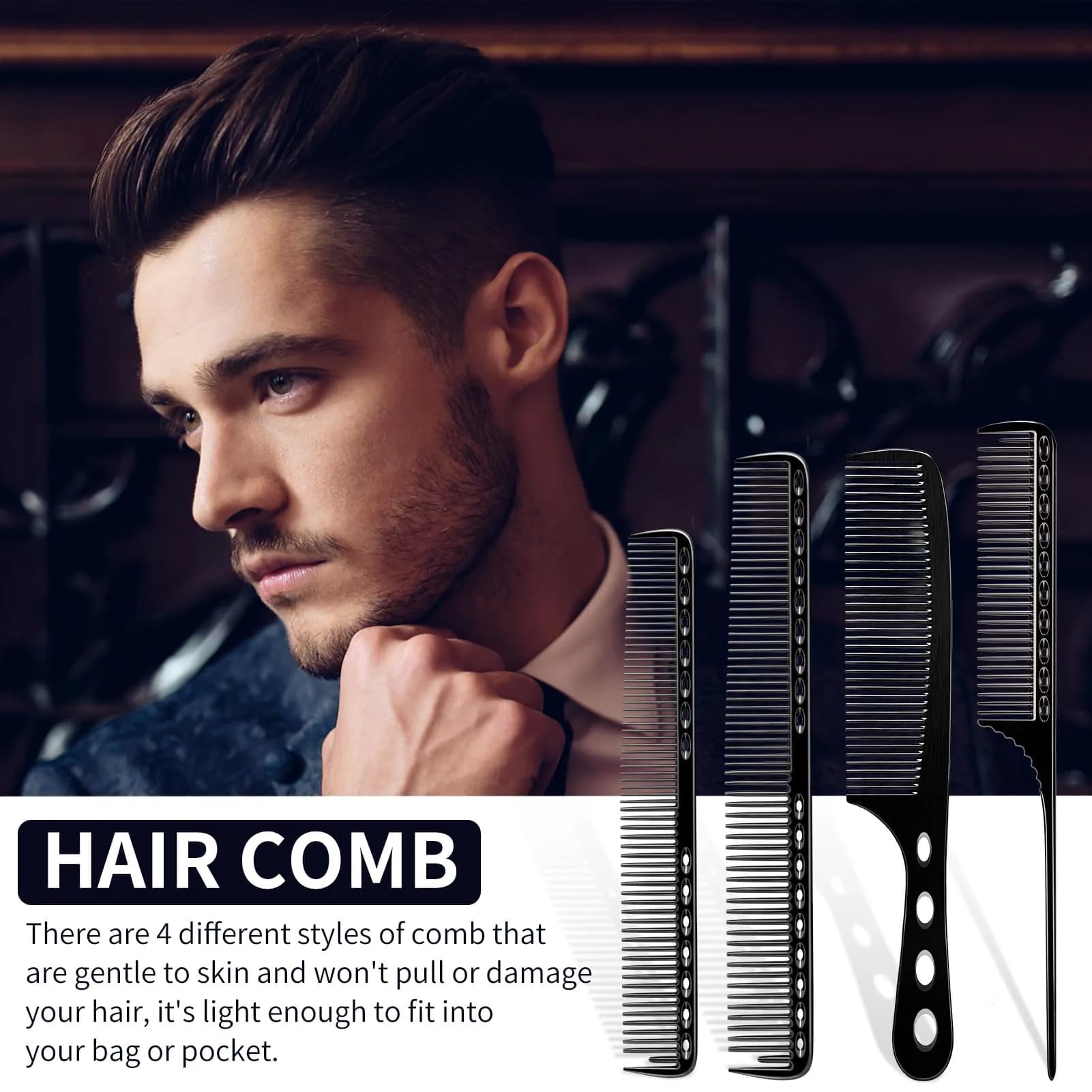 CGBARBER Bronze 4-Piece Professional Barber Aluminum Comb Set with Tail Comb - view 2