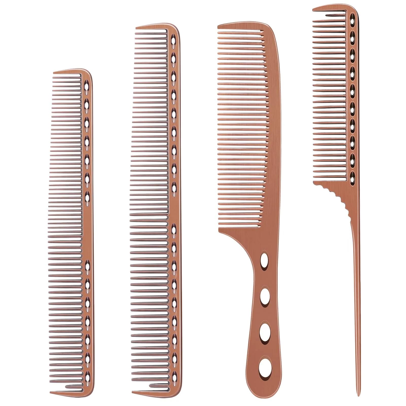 CGBARBER Professional Barber Aluminum Comb Set with Tail Comb (Rose Gold) | 4-Piece Styling & Cutting Set — Bronze