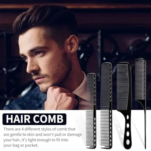 CGBARBER Black Aluminum Hair Comb Set | 4 Professional Styling Combs thumbnail 2