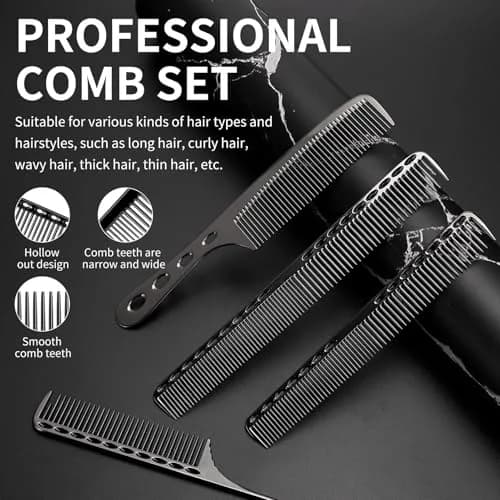 CGBARBER Black Aluminum Hair Comb Set | 4 Professional Styling Combs thumbnail 3