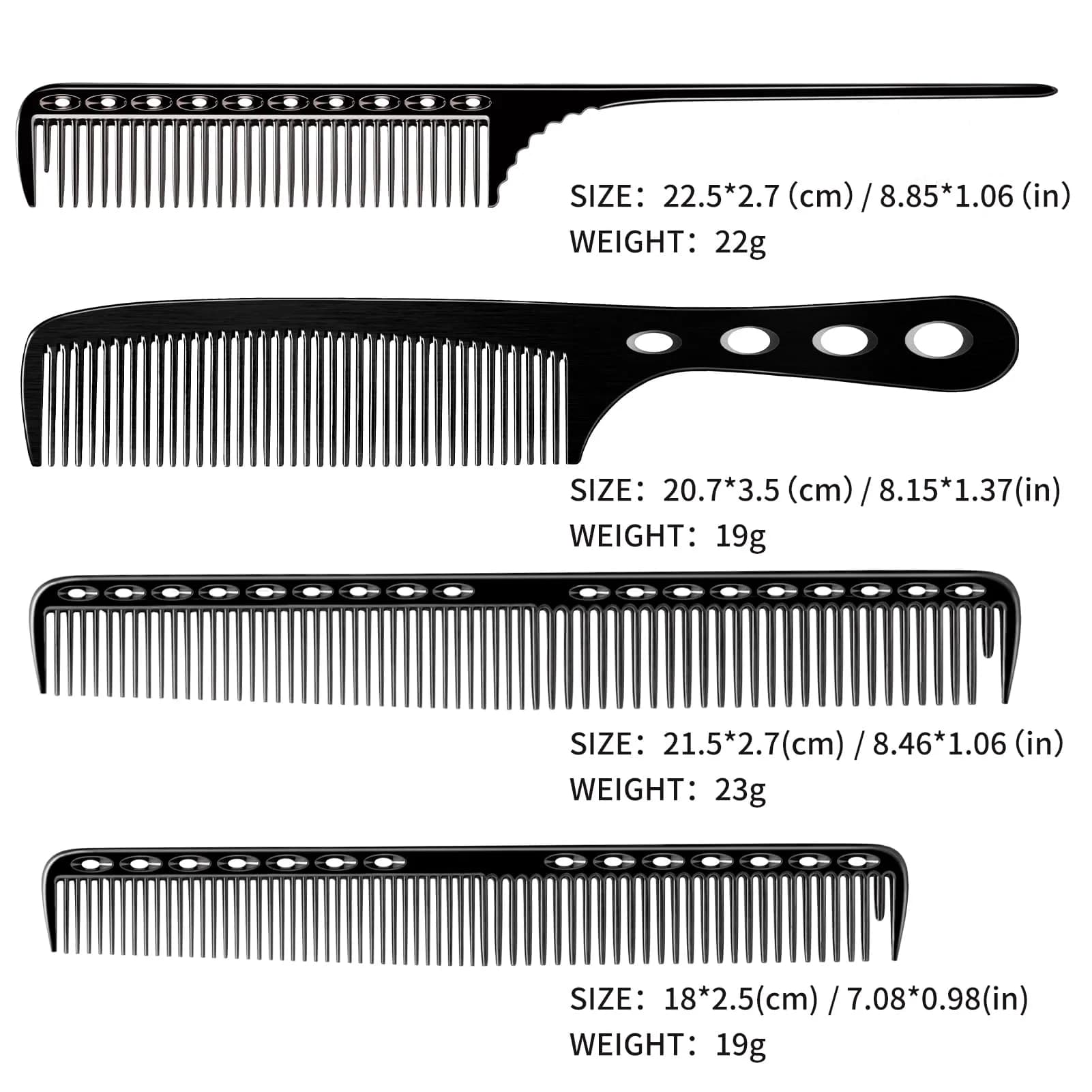 CGBARBER Professional Black Aluminum Barber Comb Set with Tail Comb | 4-Piece Styling & Cutting Set - view 4