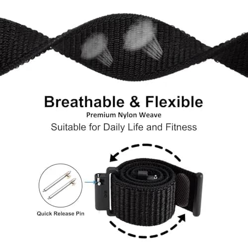 WOCCI 16mm Adjustable Nylon Watch Band | Quick Release Sport Loop Strap (Black) thumbnail 3