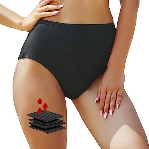feitycom Period Swimwear Bikini Bottoms - Black Leakproof High Rise Swim Bottoms for Women (Medium) thumbnail 1