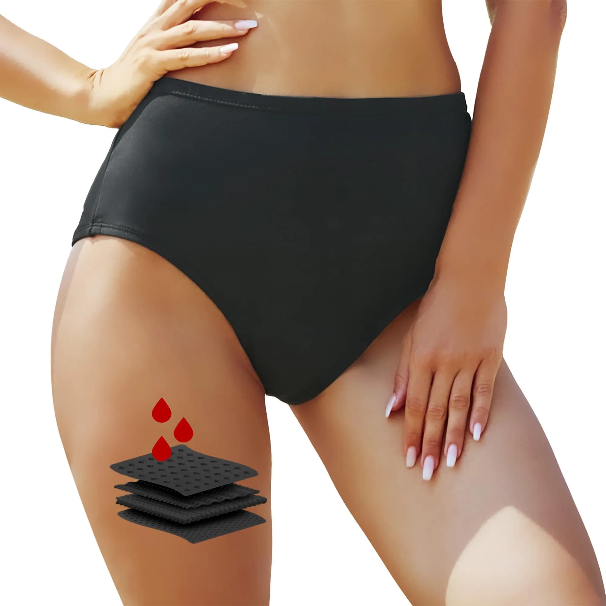 feitycom Period Swimwear High Waisted Bikini Bottoms for Women & Teens | Leakproof & Recycled Fabric