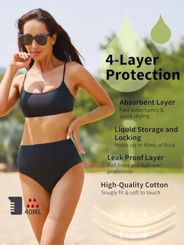 feitycom Period Swimwear High Waisted Bikini Bottoms for Women & Teens | Leakproof & Recycled Fabric thumbnail 5