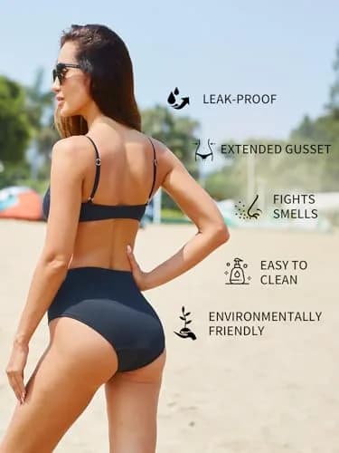feitycom Period Swimwear High Waisted Bikini Bottoms for Women & Teens | Leakproof & Recycled Fabric thumbnail 3