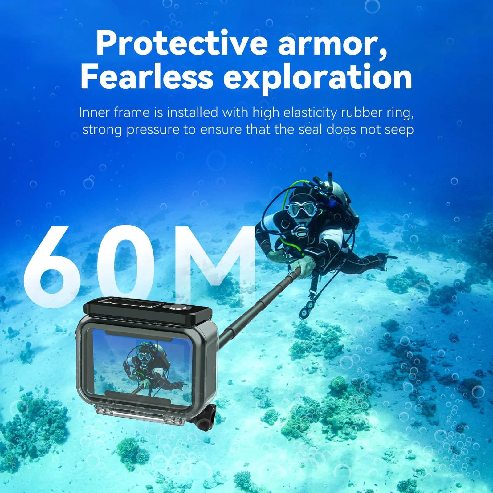 TELESIN Waterproof Case for DJI Action 3/4/5 Pro Camera, 60M Deep Diving Housing | Shockproof Underwater Shell Cage - view 6