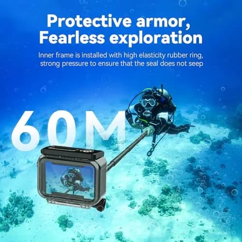 TELESIN Waterproof Case for DJI Action 3/4/5 Pro Camera, 60M Deep Diving Housing | Shockproof Underwater Shell Cage thumbnail 6