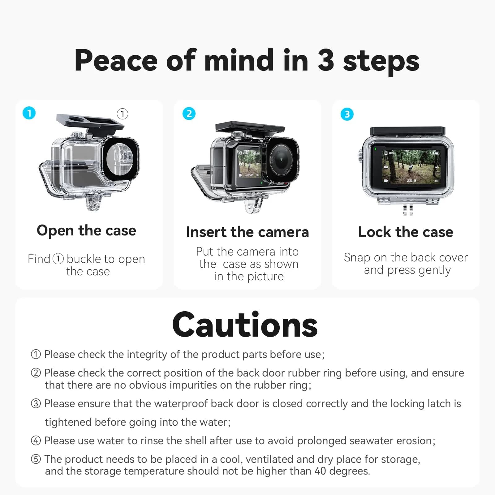 TELESIN Waterproof Case for DJI Action 3/4/5 Pro Camera, 60M Deep Diving Housing | Shockproof Underwater Shell Cage - view 9