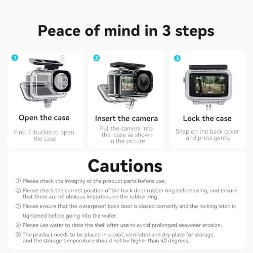 TELESIN Waterproof Case for DJI Action 3/4/5 Pro Camera, 60M Deep Diving Housing | Shockproof Underwater Shell Cage thumbnail 9