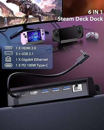 Antank 6-in-1 Docking Station for Steam Deck/ROG Ally, 15.6 cm (6.14 in) | 4K@60Hz HDMI 2.0, 100W PD Charging thumbnail 2