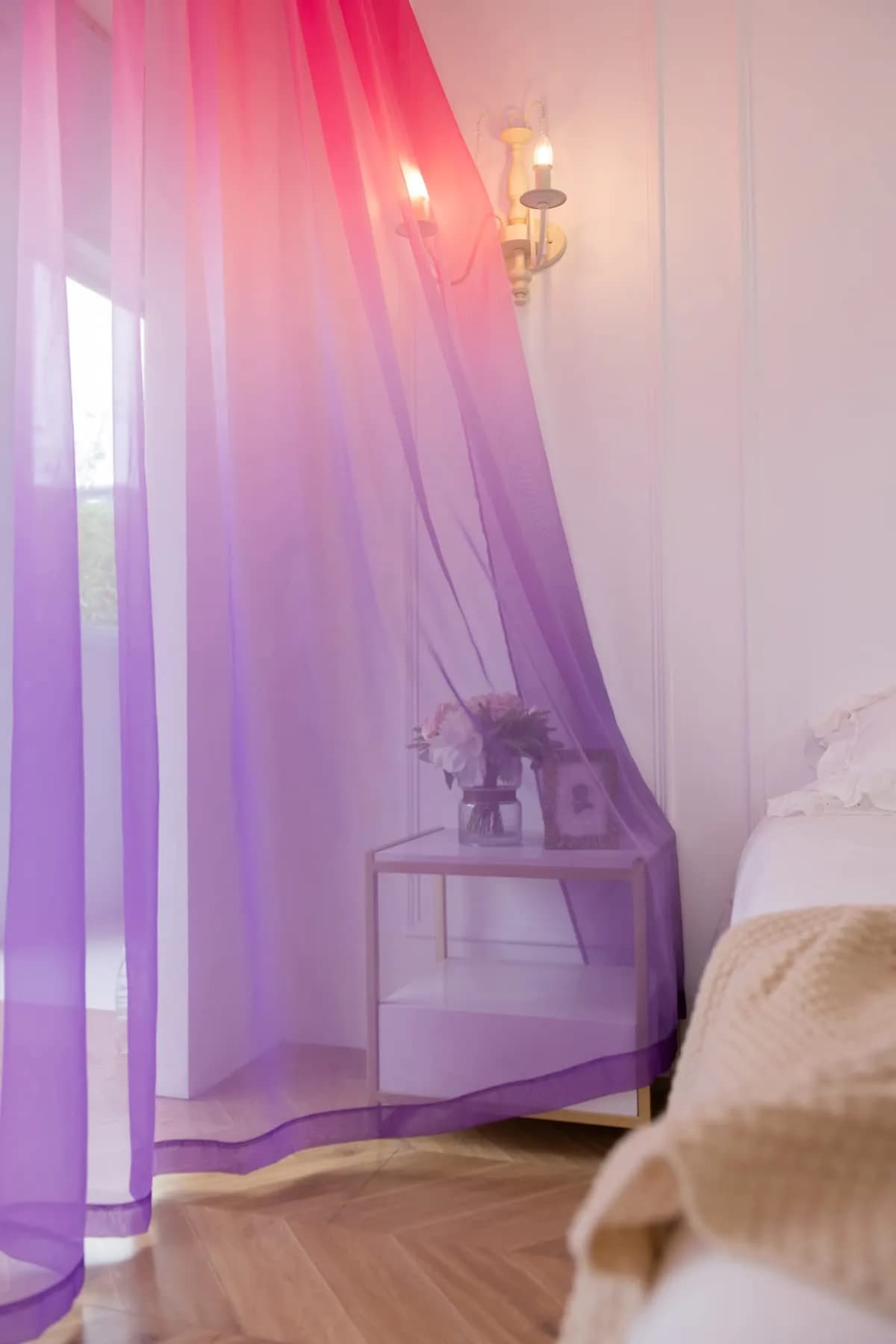PHILEASY Gradient Red-Purple Sheer Curtains 63" L x 52" W (Pack of 2) - Light Filtering Rod Pocket Panels - view 3