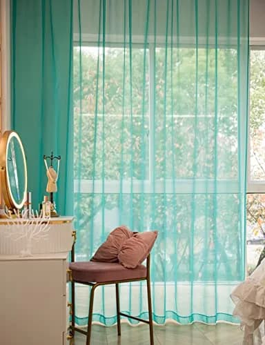 PHILEASY Turquoise Sheer Curtains 84 Inches Long, 52" Width - Pack of 2 - view 4