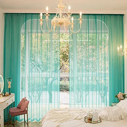 PHILEASY Turquoise Sheer Curtains 45" L x 52" W - Pack of 2 | Light-Filtering Rod Pocket Panels - view 2