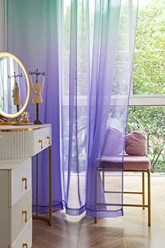 PHILEASY Gradient Cyan Blue Sheer Curtains 52"W x 63"L - Pack of 2 Light-Filtering Rod Pocket Panels - view 2