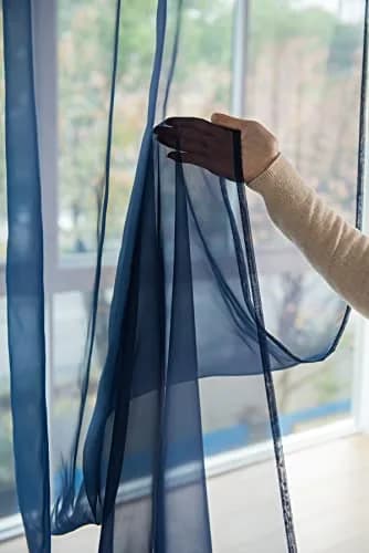 PHILEASY Navy Blue Sheer Curtains 52"W x 72"L (Pack of 2) - Light-Filtering Rod Pocket Panels - view 4