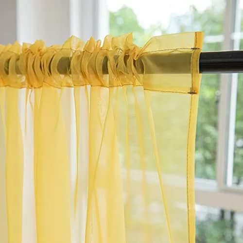 PHILEASY Gradient Yellow Grey Sheer Curtains 72" L x 52" W - Pack of 2 | Light-Filtering Rod Pocket Panels - view 4