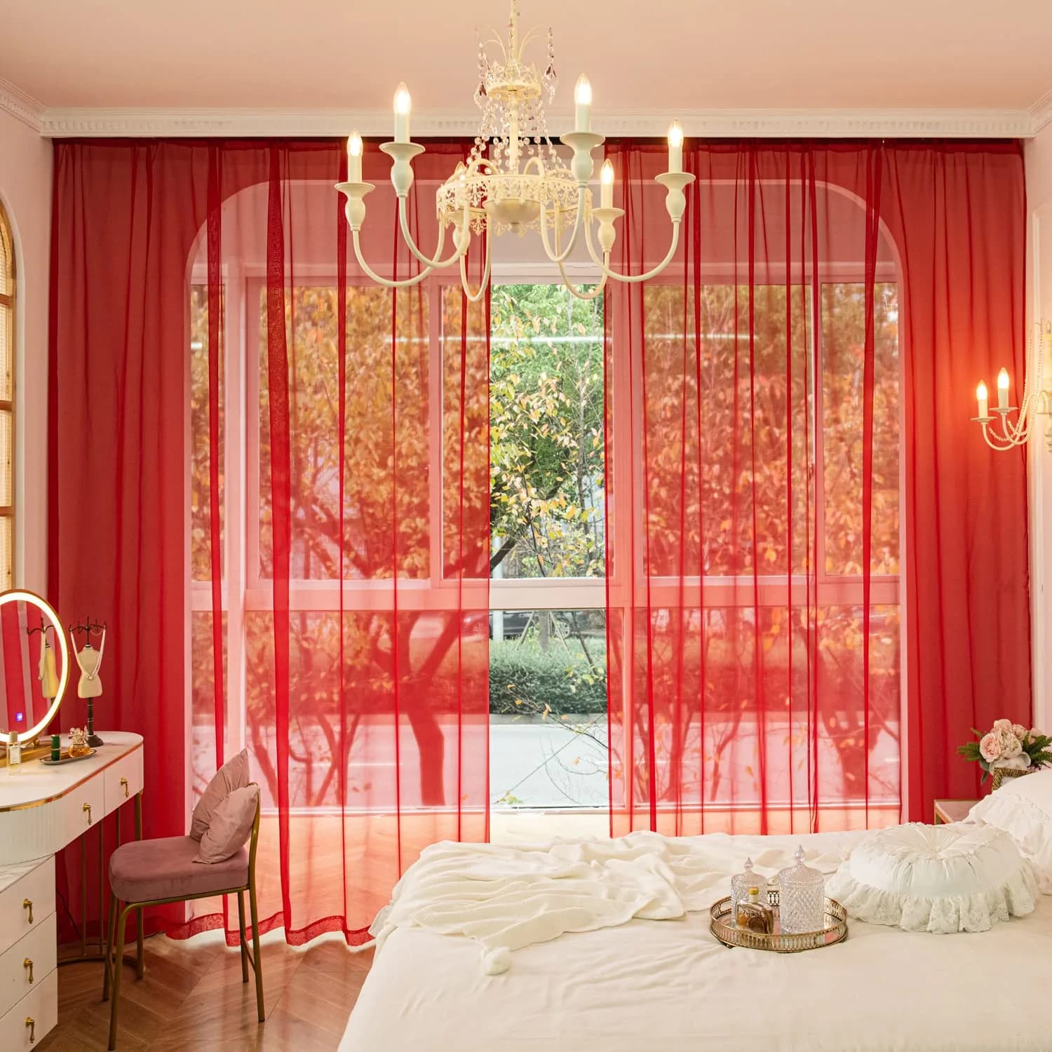 PHILEASY Rose Sheer Curtains 90 Inches Long, 52 Inches Wide - Pack of 2 - view 2
