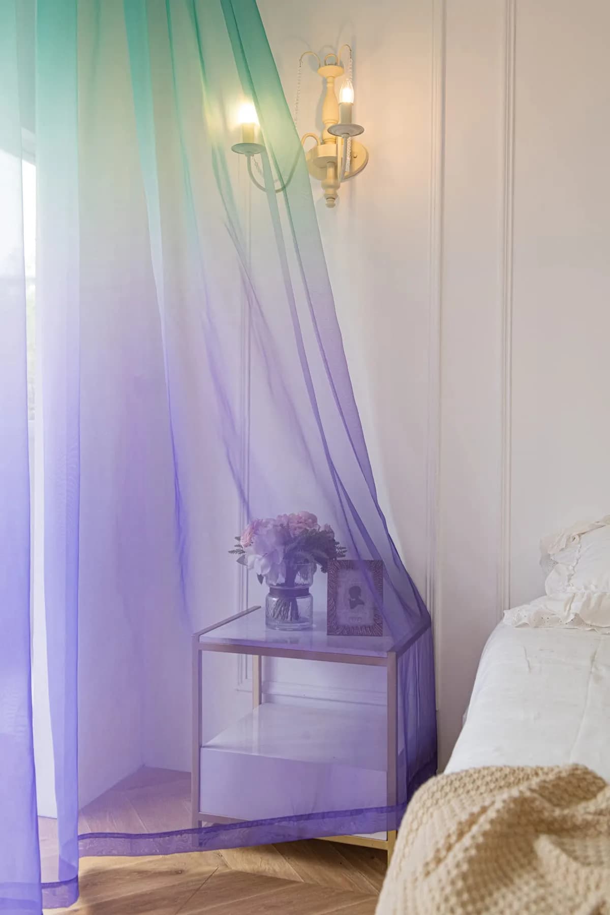 PHILEASY Gradient-Cyan-Blue Sheer Curtains 52"W x 84"L - Set of 2 Light-Filtering Panels - view 3