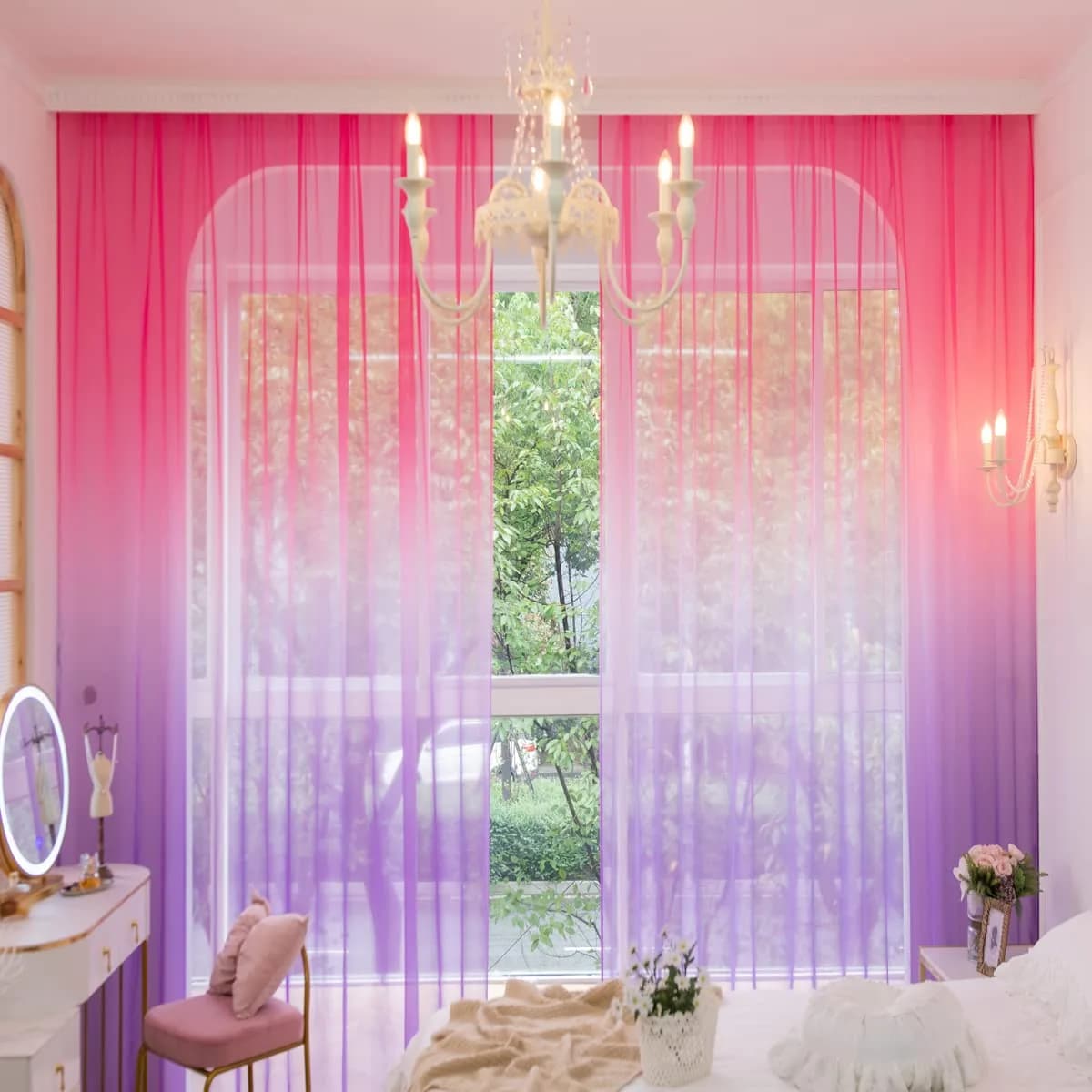 PHILEASY Gradient Red-Purple Sheer Curtains 72"L x 52"W - Pack of 2 | Light-Filtering Rod Pocket Panels - main product image