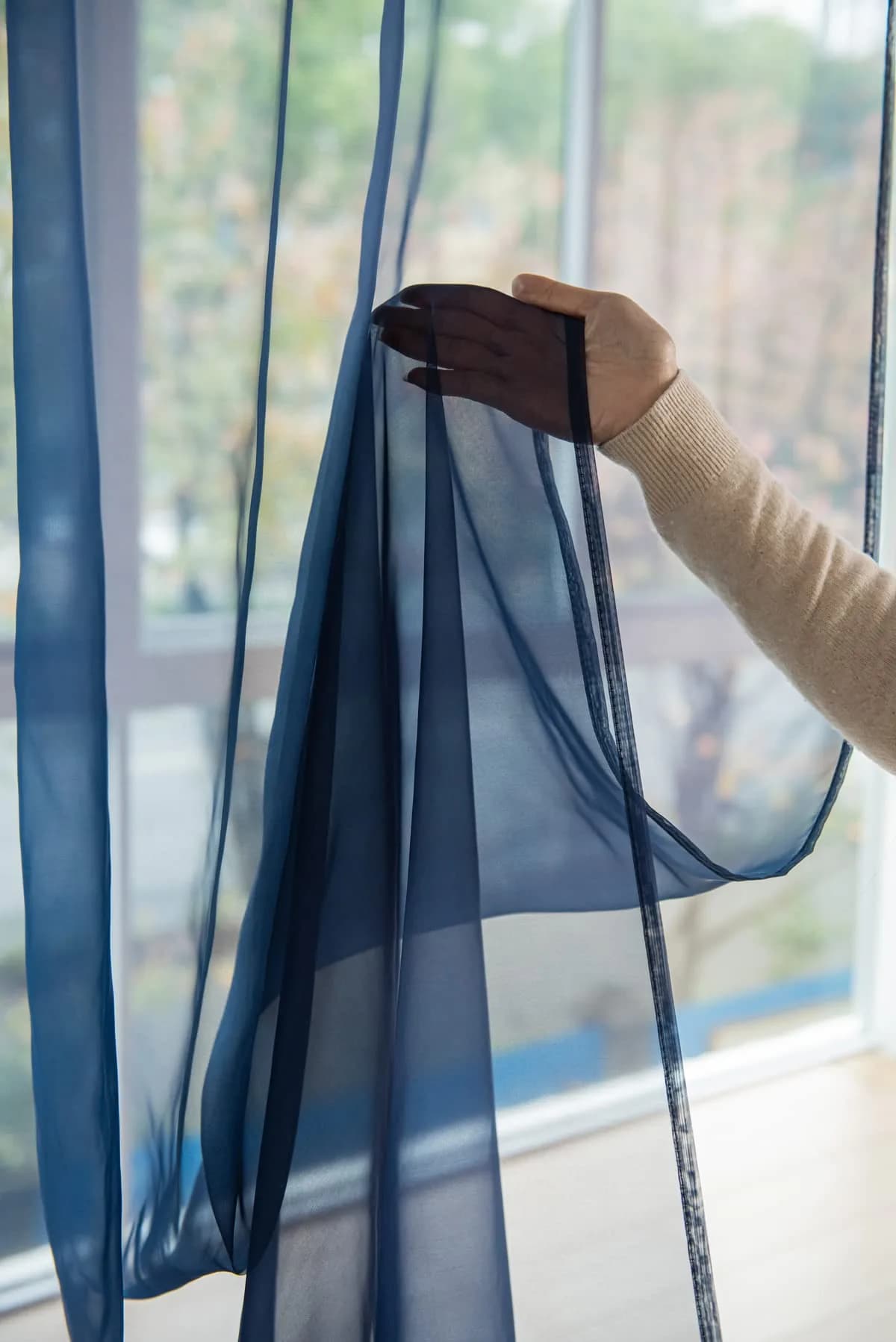 PHILEASY Navy Blue Sheer Curtains 90 Inches Long, 52 Inches Wide - Pack of 2 - view 4