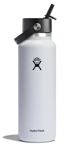 Hydro Flask Wide Mouth Water Bottle with Flex Straw Cap, 1200ml (40 Oz) White | Keeps Drinks Cold Up to 24 Hours thumbnail 1