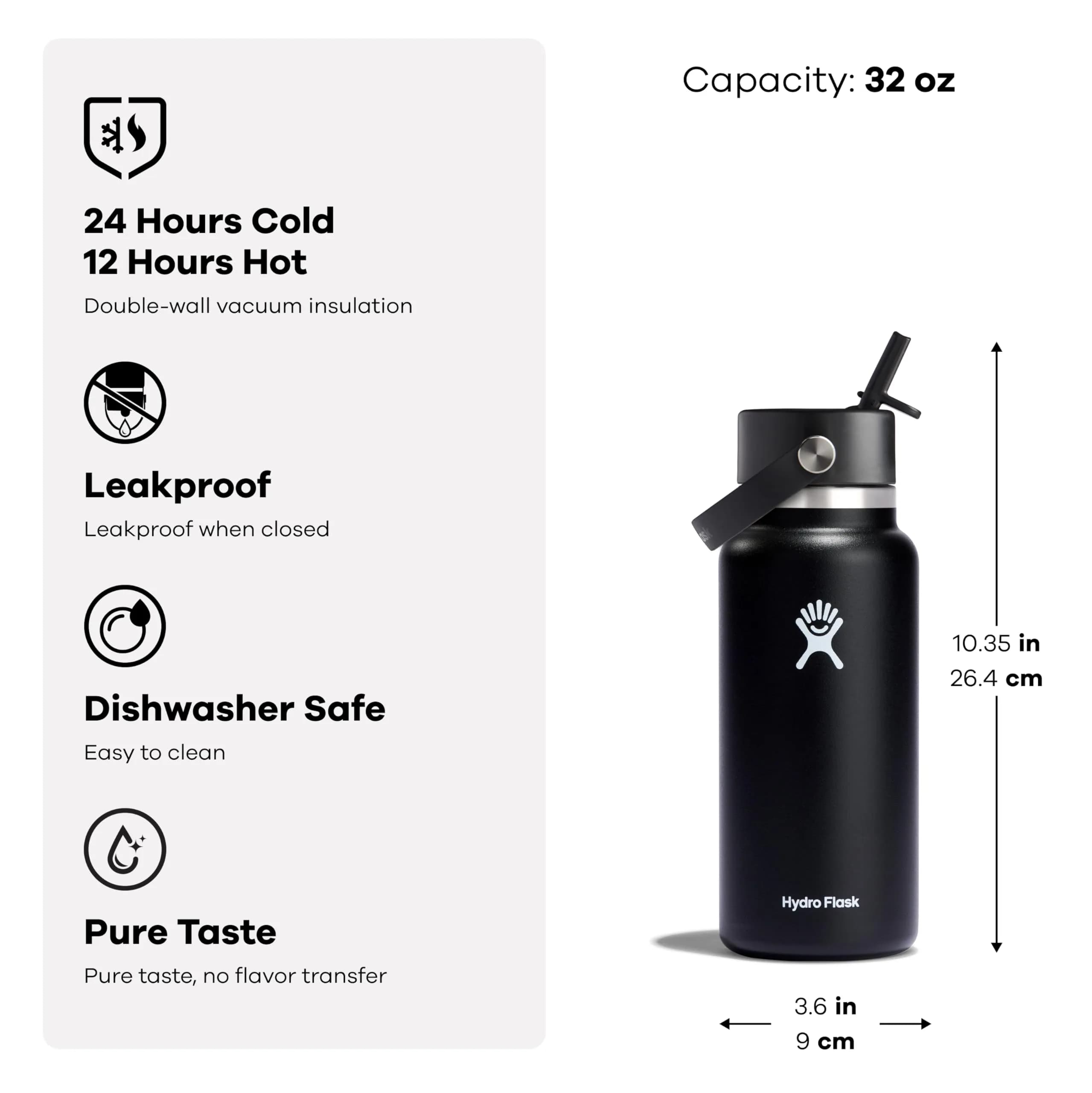 Hydro Flask Wide Mouth Water Bottle with Flex Straw Cap, 1200ml (40 Oz) White | Keeps Drinks Cold Up to 24 Hours thumbnail 5