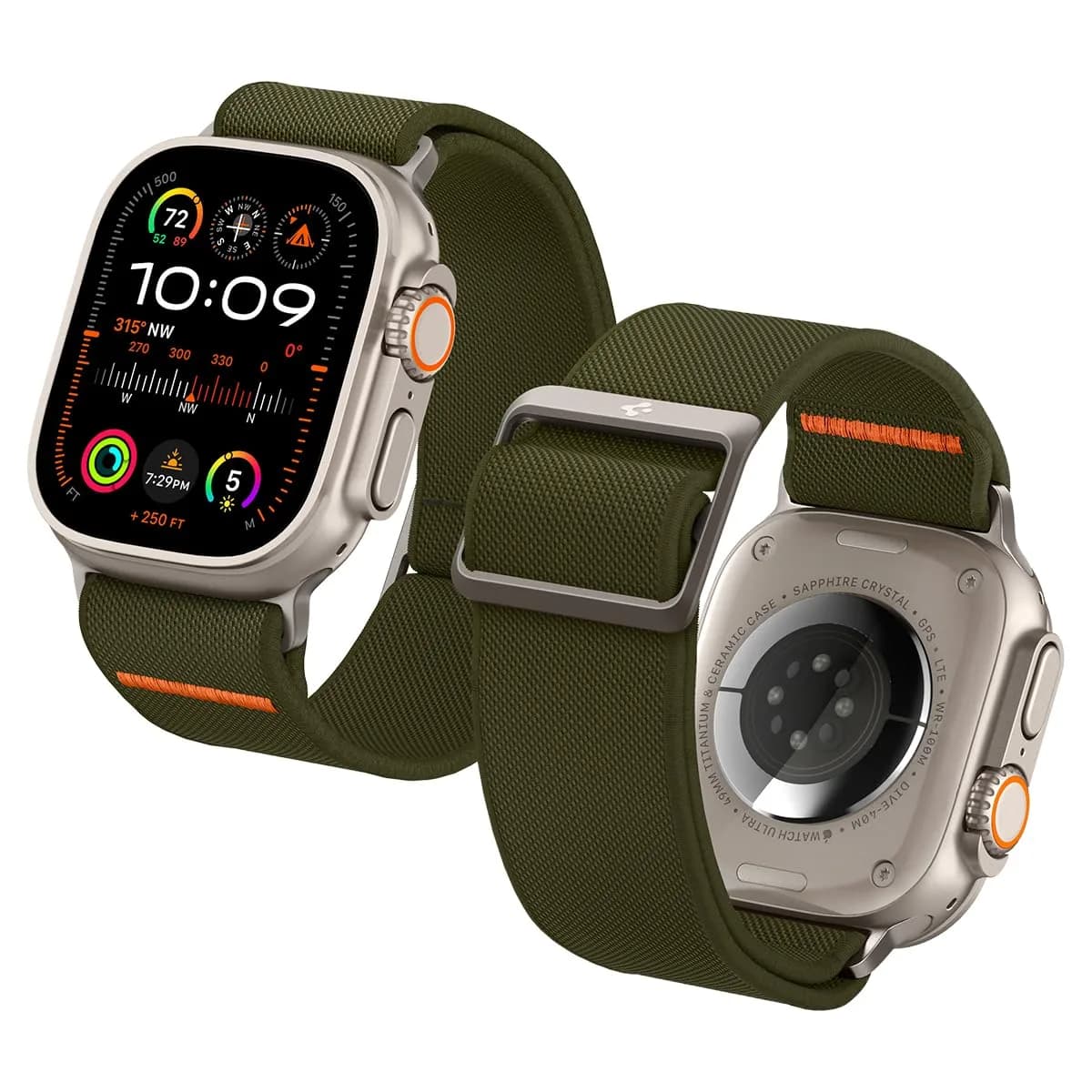 Spigen Lite Fit Ultra Apple Watch Band 44mm | Lightweight Fabric Strap for Series 12/11/10/9/8/7/6/5/4/3/2/1 & Ultra 49mm — Khaki