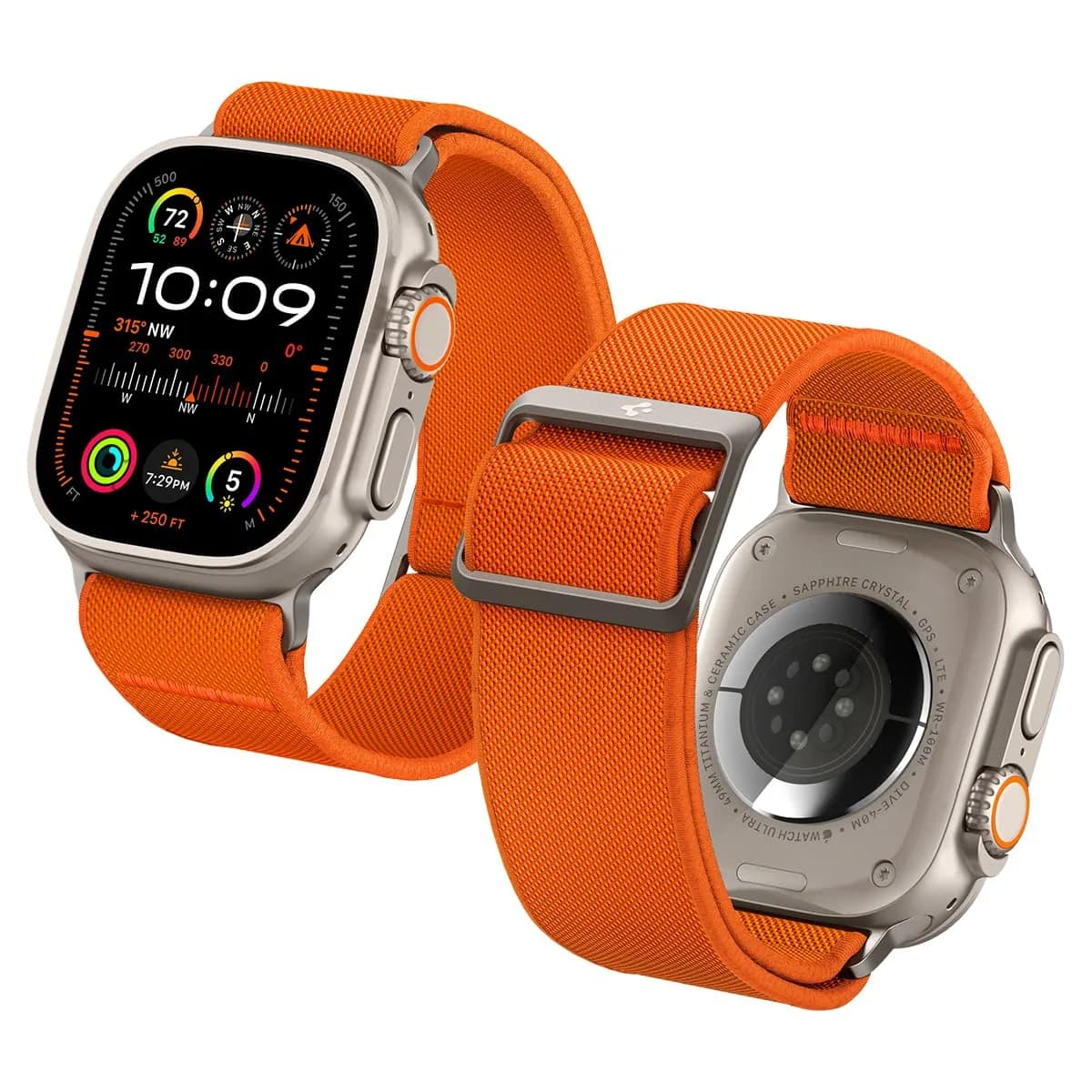 Spigen Lite Fit Ultra Apple Watch Band 44mm | Lightweight Fabric Strap for Series 12/11/10/9/8/7/6/5/4/3/2/1 & Ultra 49mm — Orange